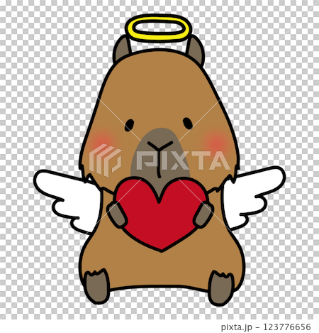 Capybara dressed as an angel holding a red heart 123776656