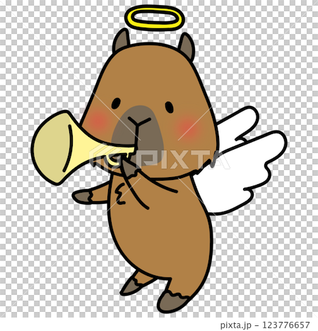 Capybara dressed as an angel playing a trumpet 123776657