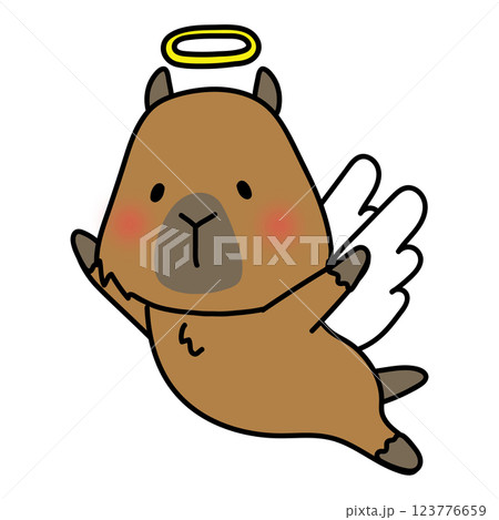 飛んでいる天使の格好をしたカピバラ 123776659