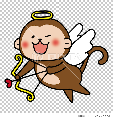 一隻猴子扮成天使，拉著心型的弓箭 123776678