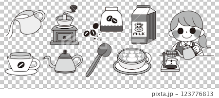 A set of coffee shop staff and various coffee-related motifs 123776813