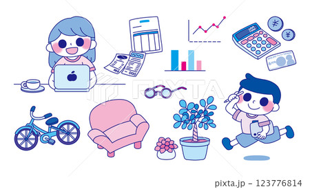 ビジネスシーンで使えるモチーフと男女のセット 123776814