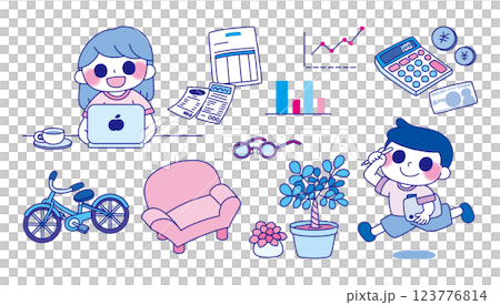 ビジネスシーンで使えるモチーフと男女のセット 123776814