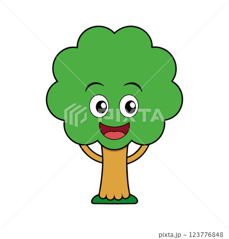 Charming Cute Tree Character Vector Illustration for Children's Books, Eco Branding, Shirt Designs 123776848