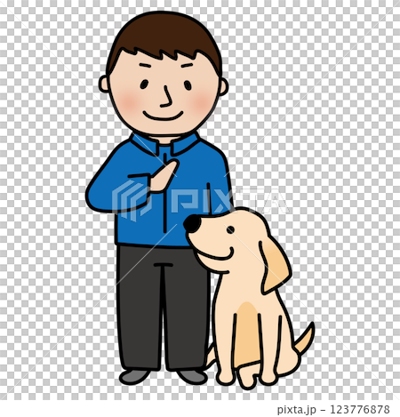 一位雄性訓犬師和一隻垂耳狗在等待 123776878