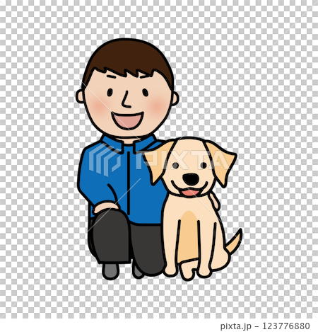 A male dog trainer and a lop-eared dog sitting together A male dog trainer and a lop-eared dog sitting together 123776880