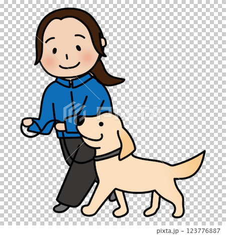 A droopy-eared dog practicing heel walking with a female dog trainer 123776887