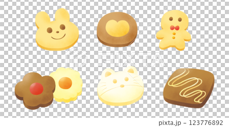 動物の形や様々な種類のクッキーのセット 123776892