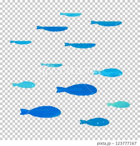 魚の群れのベクターイラスト 版画、スタンプ、コラージュ、水彩、手描き風 魚の群れのベクターイラスト 版画、スタンプ、コラージュ、水彩、手描き風 123777167