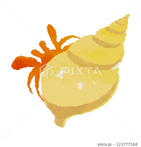 ヤドカリのベクターイラスト　版画、スタンプ、コラージュ、水彩、手描き風 123777168