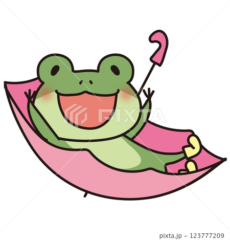 傘の中に入って遊んでいる蛙 傘の中に入って遊んでいる蛙 123777209