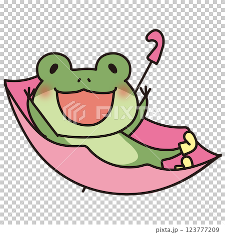 傘の中に入って遊んでいる蛙 傘の中に入って遊んでいる蛙 123777209