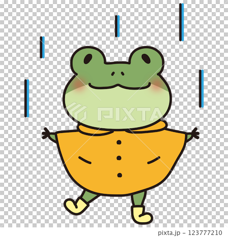 一隻穿著雨衣享受雨的青蛙 123777210