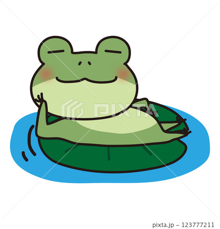 葉っぱの上で寝転んでいる蛙 123777211