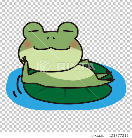 青蛙躺在一片樹葉上 123777211