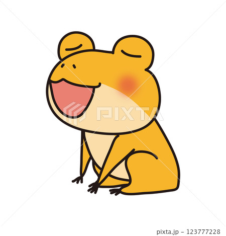 横を向いて歌っている黄色い蛙 123777228