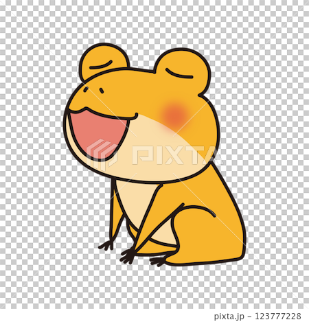 横を向いて歌っている黄色い蛙 123777228