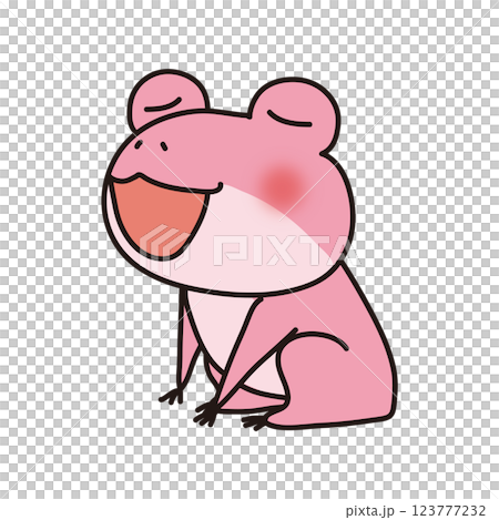 横を向いて歌っているピンクの蛙 123777232