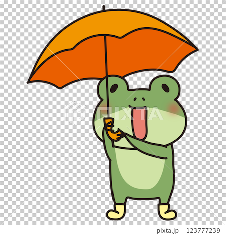 長靴を履いて傘を上にあげている蛙 123777239