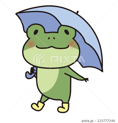 横を向いて傘を差している蛙 123777240
