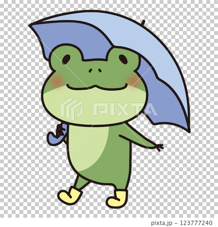 青蛙斜視著，拿著傘 123777240