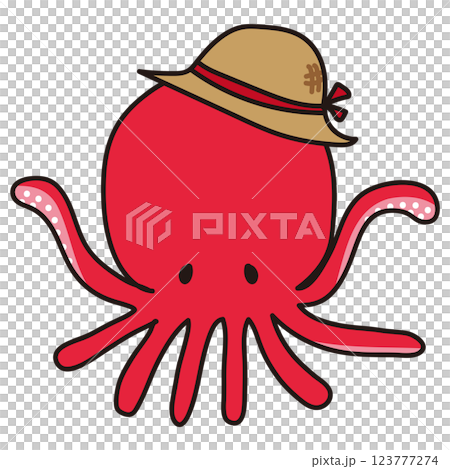 Octopus wearing a straw hat Octopus wearing a straw hat 123777274