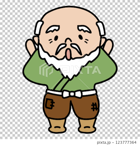 Bearded old man raising his hand 123777364