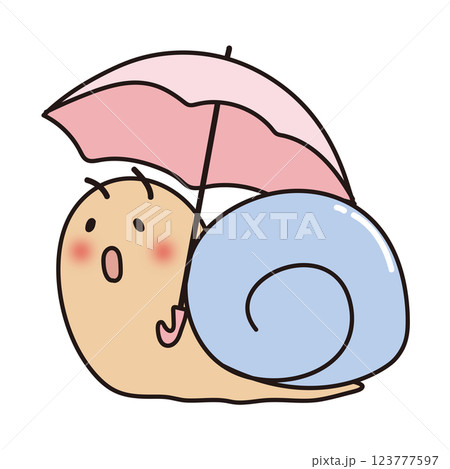 傘をさすほっぺの赤い青いかたつむり 123777597