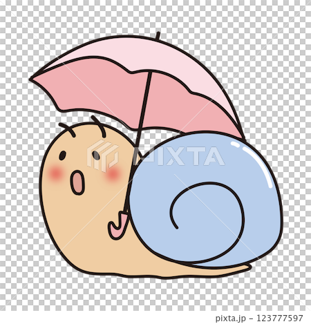 傘をさすほっぺの赤い青いかたつむり 123777597