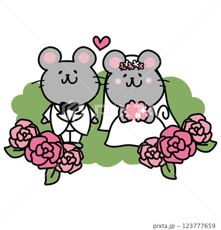 バラに囲まれたねずみの結婚式 123777659