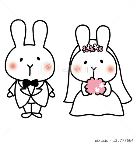 白いうさぎのウエディングドレスの結婚式 123777664