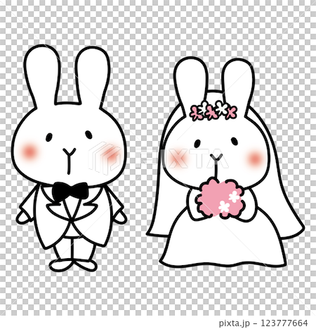 白いうさぎのウエディングドレスの結婚式 123777664