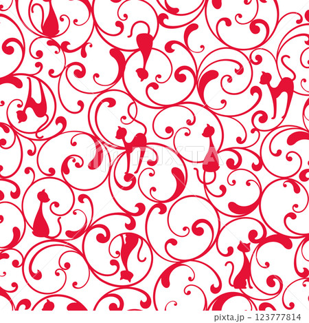 猫を合わせた装飾的なオーナメントの図案, 123777814