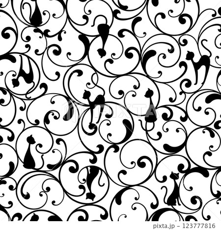 猫を合わせた装飾的なオーナメントの図案, 123777816