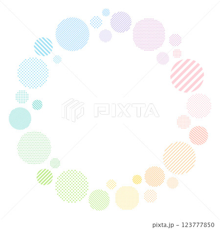 カラフルなドットとストライプ柄の円のリングフレーム 123777850