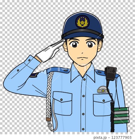 身著夏季制服的男警官敬禮 123777903