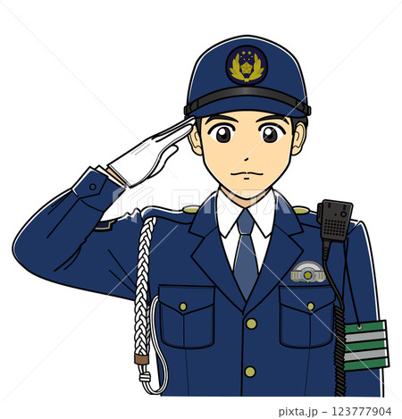 敬礼する活動服の男性警察官 123777904