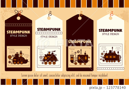 Set of tag in retro style with steam engine...のイラスト素材 [123778140] - PIXTA