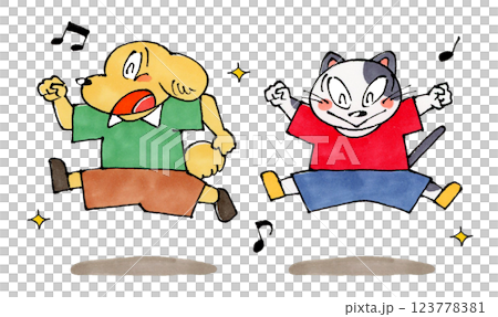 Jumping dog and cat 123778381