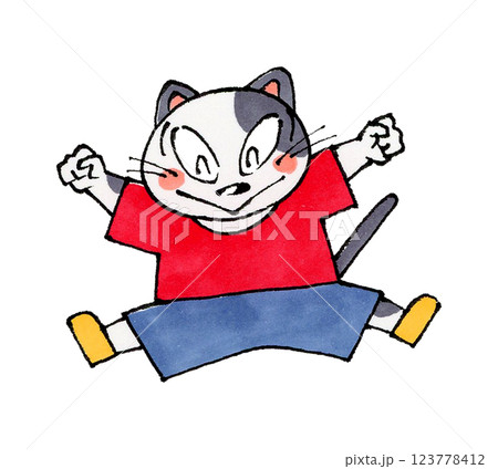 ジャンプするネコのキャラクター ジャンプするネコのキャラクター 123778412
