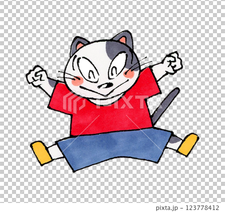 ジャンプするネコのキャラクター ジャンプするネコのキャラクター 123778412