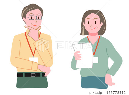 オフィスカジュアルで働く中高年の男性と女性 123778512