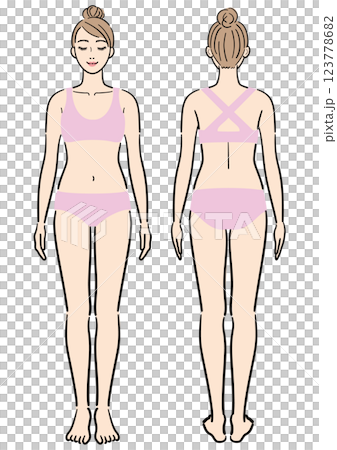 女性の全身　正面と後ろ姿のセット 123778682