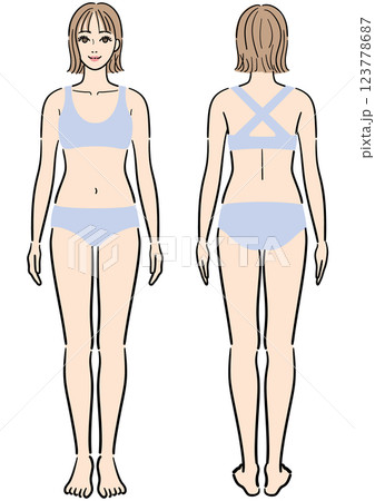 女性の全身　正面と後ろ姿のセット 123778687