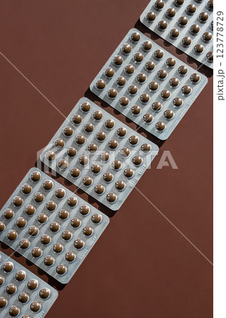 Pill Blister Packs In A Row. Pill Blister Packs In A Row. 123778729