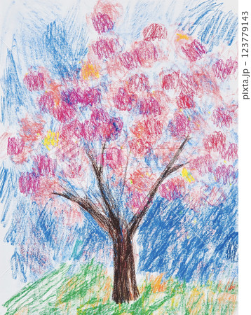 クレヨンで描いた桜の木　AI画像 123779143