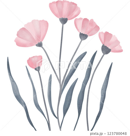 Bouquet of pink flower perfect for invitations, wall art, or botanical projects. 123780048