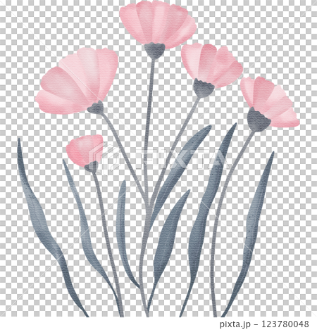 Bouquet of pink flower perfect for invitations, wall art, or botanical projects. 123780048