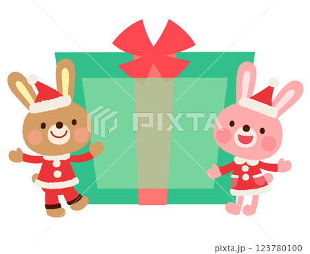 かわいいウサギのサンタクロース　クリスマス　メッセージカード 123780100