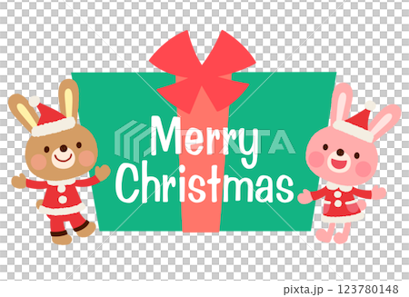 Cute rabbit Santa Claus Merry Christmas logo Cute rabbit Santa Claus Merry Christmas logo 123780148